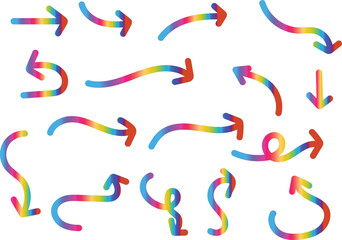 Arrow symbols with rainbow gradient vector illustration