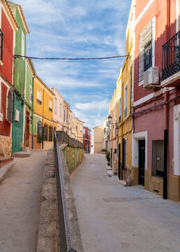Colorful houses in Hell&iacute;n street, in Albacete (Spain)