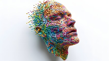 Ein Gesicht aus verschiedenen, farbigen Str&auml;ngen modelliert.