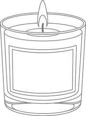 Outline drawing of a burning candle in a glass holder with an empty label, perfect for icons or logos.