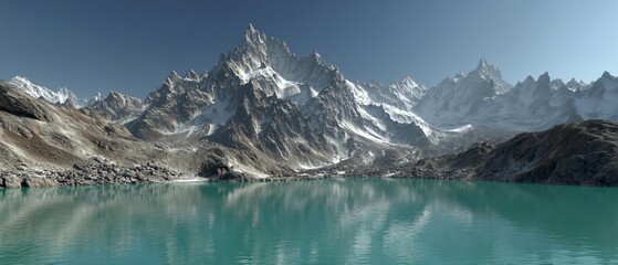 Snowy Peaks Reflected in Glacial Lake