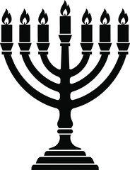 Fototapeta premium Jewish seven-branched candelabrum silhouette icon, religious symbol of ancient israel and judaism.