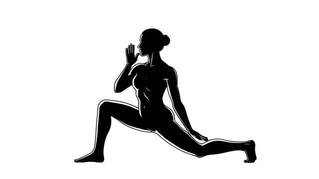 Graceful yoga warrior pose sequence in black and white, a dynamic wellness flow for health and fitness inspiration, perfect for mindful movement and flexibility routines, elegant strength training