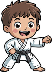 martial arts, child, boy, karate, taekwondo, judo, black belt, uniform, gi, stance, discipline, strength, confidence, sport, training, illustration, vector, design, character, icon
