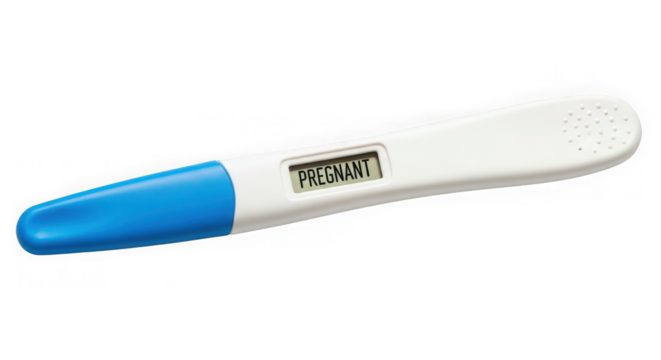 Positive pregnancy test result isolated on transparent background for family planning