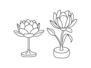 Simple black and white line drawing of lotus flowers in minimal style.
Perfect for coloring pages,  sketch flower, tattoo art, and botanical illustration projects.