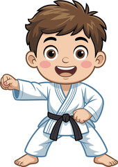 martial arts, child, boy, karate, taekwondo, judo, black belt, uniform, gi, stance, discipline, strength, confidence, sport, training, illustration, vector, design, character, icon