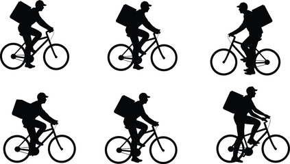 bicycle delivery rider silhouette, courier service vector, food delivery illustration, urban transport artwork, black white cyclist design, logistics worker icon,  