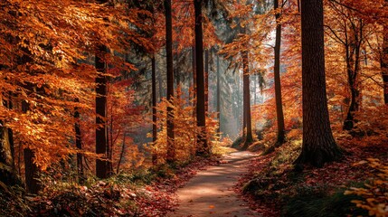 Golden Autumn Forest Path