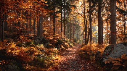Golden Autumn Forest Path