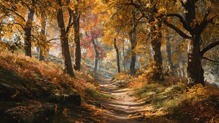 Golden Autumn Forest Path