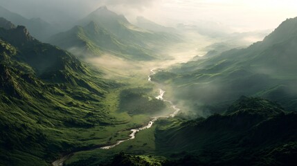 Sunrise Mist Over River Valley