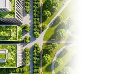Aerial View of a Modern City with Green Roofs and Parks for Healthy Living