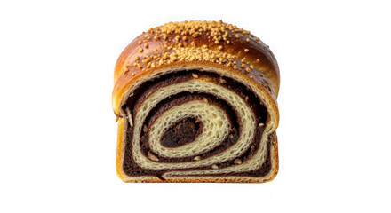 Slice of walnut roll isolated on transparent background, traditional dessert