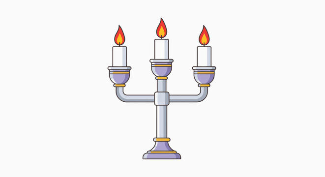 Elegant candelabra with three lit candles, flat vector illustration for celebration and decor