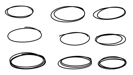 Hand Drawn Empty Circles and Oval Highlight Frames Set