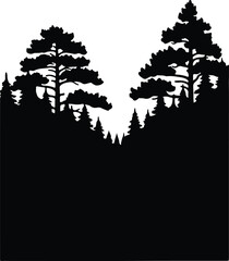 Illustrator coniferous forest trees black woodland scenic design Silhouette vector © Ummei