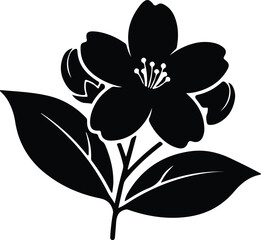Illustrator Dogwood flower with leaves detailed single color Silhouette vector