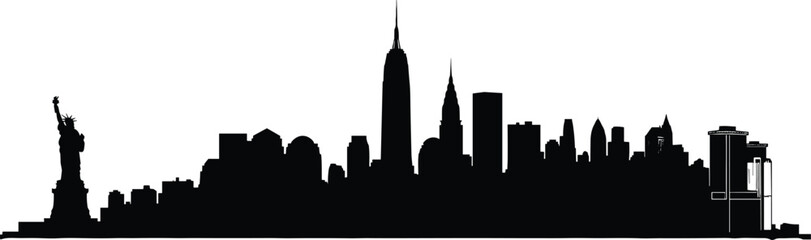 New York, skyline, silhouette, cityscape, architecture, buildings, urban, landmark, Liberty, Empire State, Chrysler, One World, spire, tower, famous, USA, travel, tourism, black, white