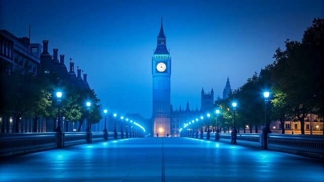 Universal Hour of Peace Illuminated Big Ben and Westminster Bridge Architecture at Night in London Landmark