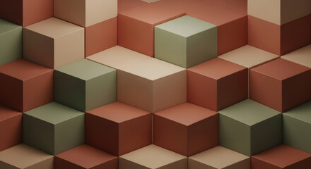 Isometric cube background pattern design beige brown green color palette abstract d render wallpaper graphic