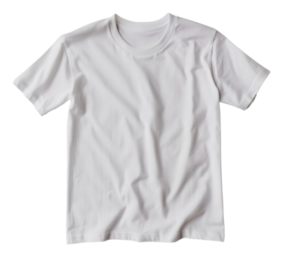 A neatly folded white t-shirt is presented on a transparent background, showcasing its clean lines and simple design, perfect for product displays or marketing visuals