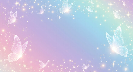 Pastel Butterfly and Sparkling Dust Background, Magical Butterflies Flying on a Soft Colored Rainbow Effect Backdrop