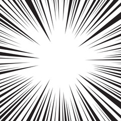 Manga anime action lines background. Speed line background. Manga radial anime. Cartoon emphasis superhero frame, impact burst effect. Splash blast black bg. Graphic boom ray pop art.