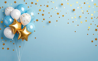 Blue white balloons golden stars scattered image