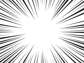 Obraz premium Manga anime action lines background. Speed line background. Manga radial anime. Cartoon emphasis superhero frame, impact burst effect. Splash blast black bg. Graphic boom ray pop art.