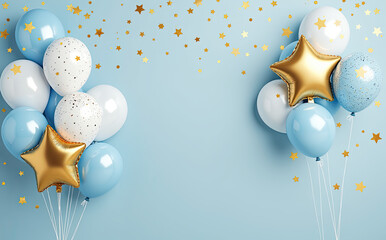 Blue white gold balloons scattered stars image