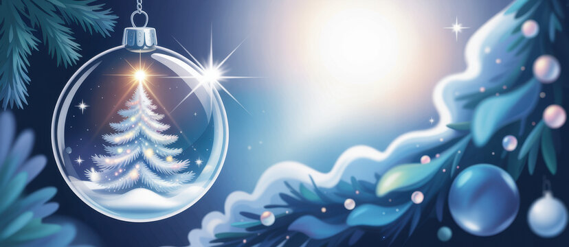 Shiny Christmas Tree In Snow Globe
