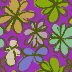 Seamless colorful pattern with chaotic grunge fllowers