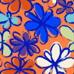 Seamless colorful pattern with chaotic grunge fllowers