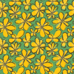 Seamless colorful pattern with chaotic grunge fllowers