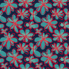 Seamless colorful pattern with chaotic grunge fllowers