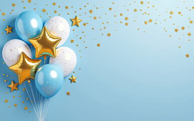 Blue white gold balloons scattered stars image