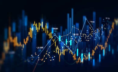 Stock market chart showing business growth, rising trends, financial performance, investment progress, profit increase, and market success indicators.Investment finance chart growth graph.	
