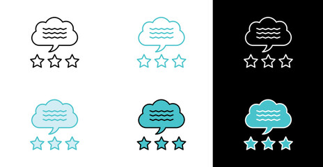 Speech bubble with three stars icon for customer review and feedback in line and fill style