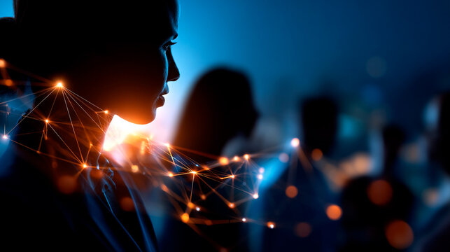 Influencer and opinion leader concept visualization with network connections faceless composition defocused social media background digital influence network professional