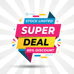 Vibrant Super Deal Promotion Banner with Up to 60% off	
