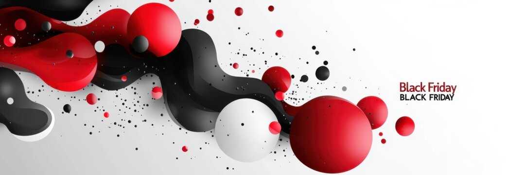 Black Friday sale banner with red, black, and white flowing wave design, featuring text emphasizing fantastic sales in stylish typography