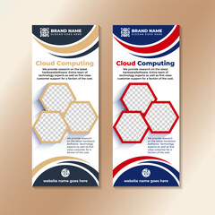collection of cloud computing modern business roll up banner design template, hexagon shape for photo space creative poster stand or brochure concept, Network cover publication