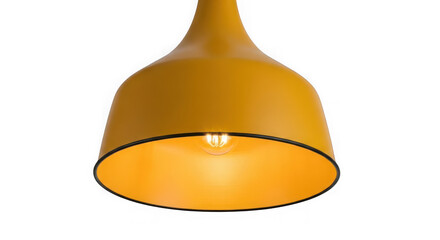 Modern yellow pendant lamp isolated on transparent background provides warm light