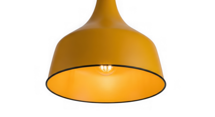Modern yellow pendant lamp isolated on transparent background provides warm light