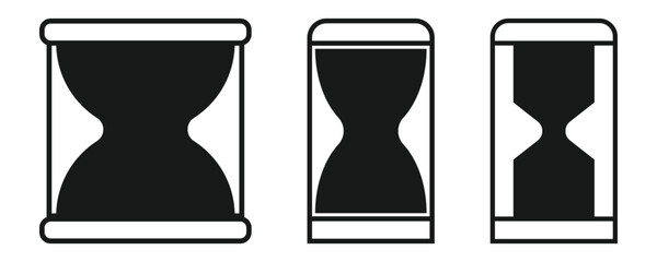 Simple black and white hourglass outline drawing with sand, stock vector icon in line style