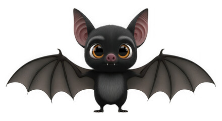 Adorable cartoon bat with big eyes and wings isolated on transparent background