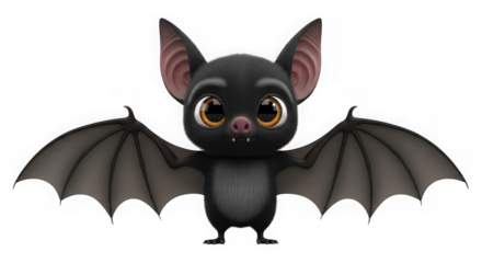 Adorable cartoon bat with big eyes and wings isolated on transparent background