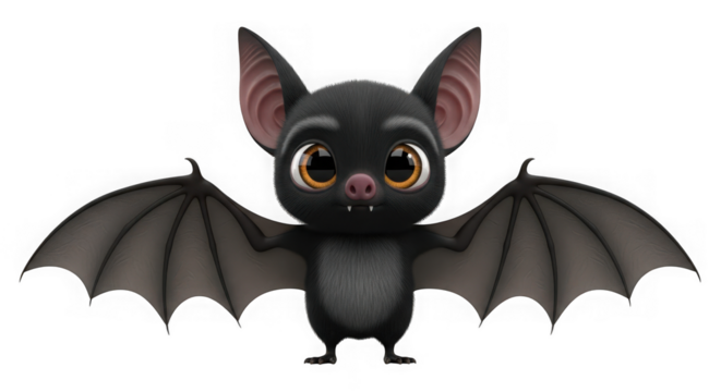 Adorable cartoon bat with big eyes and wings isolated on transparent background