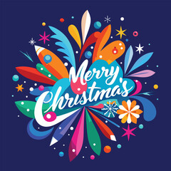 Naklejka premium Colorful Merry Christmas Celebration with Festive Graphic Elements Illustration Art